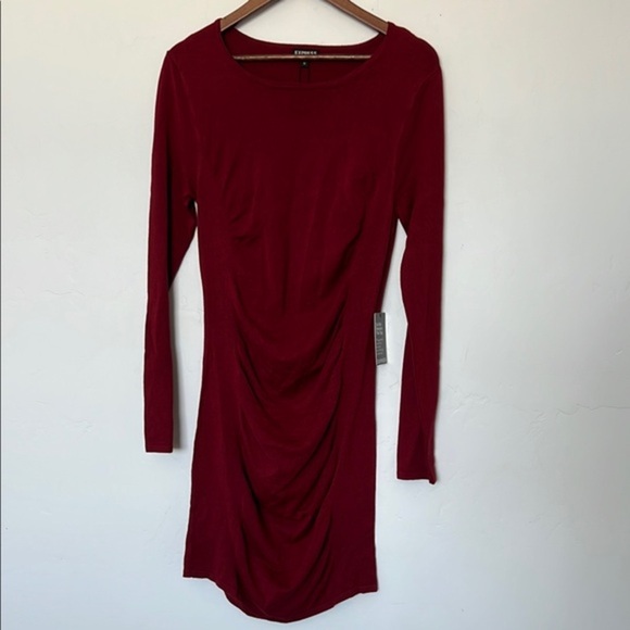 Express Draped Scoop Neck Ruched Bodycon Midi Dress Red Size Large NWT - Picture 1 of 5
